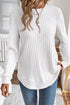 Ribbed Texture Round Neck Drop Shoulder Rounded Hem Knit Top